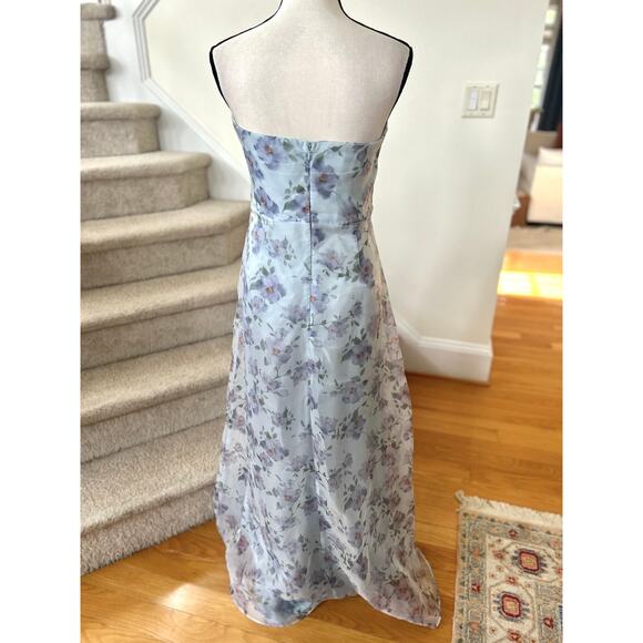 Lulu's Light Blue Floral Organza A-line Sweetheart Strapless Ball Gown - Picture 5 of 8